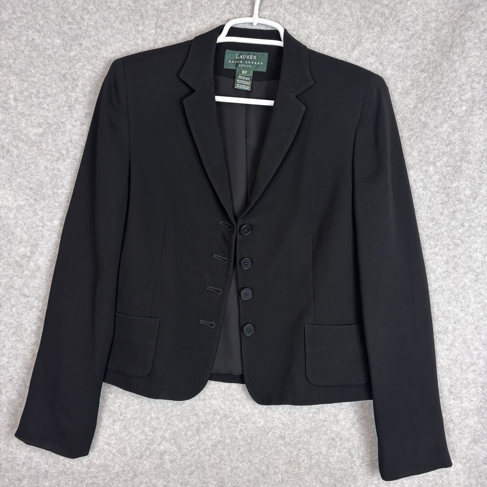 Lauren Ralph Lauren Blazer Cropped Women's 8P Black 4 Button Old Money
